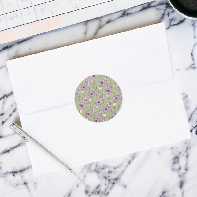 Green Purple Retro Y2K Funky Hippie Flower Pattern Classic Round Sticker (Zazzle Green Purple Retro Y2K Funky Hippie Flower Pattern Sticker)