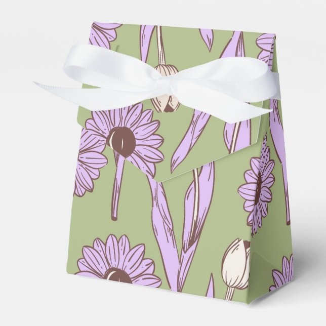 Green Purple Retro Y2K Funky Hippie Flower Pattern Favour Box (Front Side)