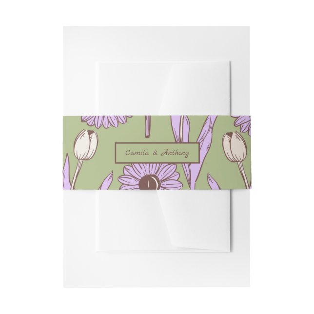 Green Purple Retro Y2K Funky Hippie Flower Pattern Invitation Belly Band (Front Example)
