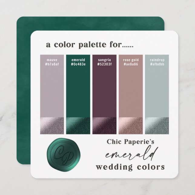 Green Purple Rose Gold Wedding Colour Palette Card (Front/Back)