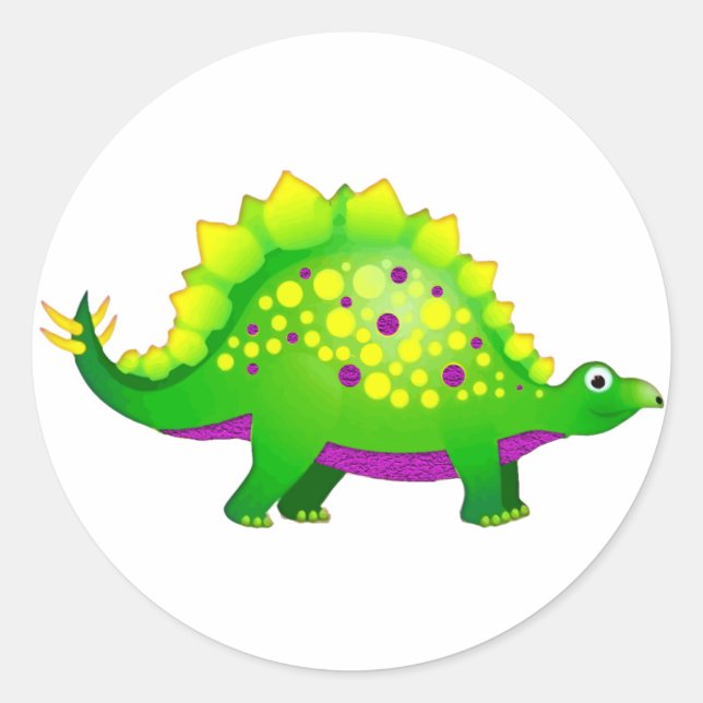 Green & Purple Spiky Dinosaur Classic Round Sticker (Front)