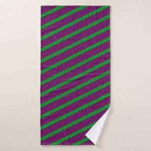 Green & Purple Stripes Glitter Bath Towel