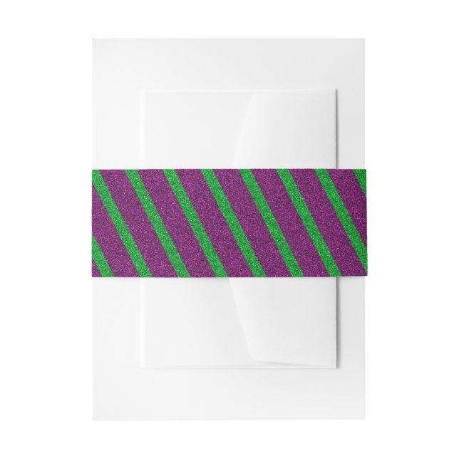Green & Purple Stripes Glitter Invitation Belly Band (Front Example)