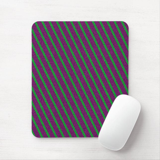 Green & Purple Stripes Glitter Mouse Pad (With Mouse)