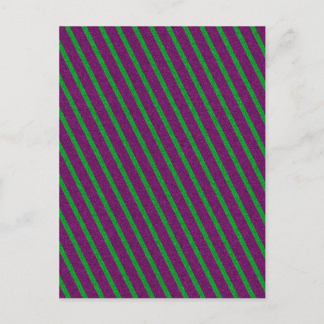 Green & Purple Stripes Glitter Postcard (Front)