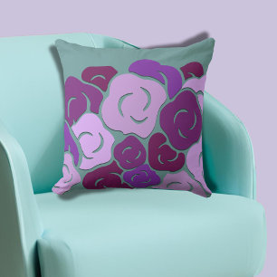 Green Purple Stylised Flower Blooms Cushion