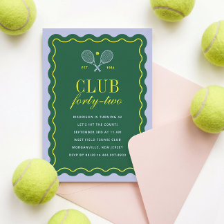 Green + Purple Tennis Club Adult Birthday Party  Invitation