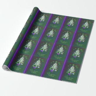 Green Purple Tree Christmas Vintage Wrapping Paper