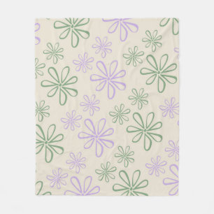 Green Purple Tropical Floral Botanical Summer Fleece Blanket