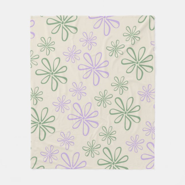 Green Purple Tropical Floral Botanical Summer Fleece Blanket (Front)