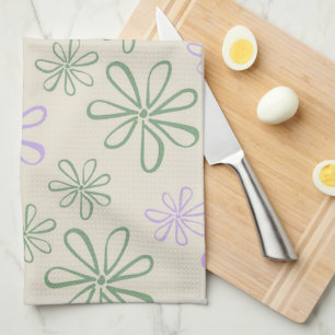 Green Purple Tropical Floral Botanical Summer Tea Towel