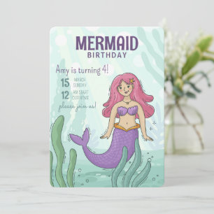 Green Purple Under The Sea Mermaid Birthday Invitation