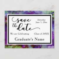 Green & Purple Watercolor Graduation Save the Date