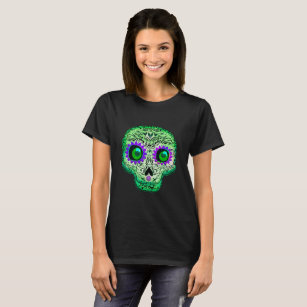 Green & Purple Whimsical Glowing Sugar Skull T-Shirt