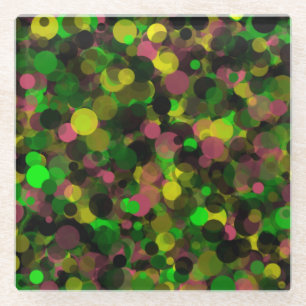 Green Purple Yellow Dot Glass Coaster