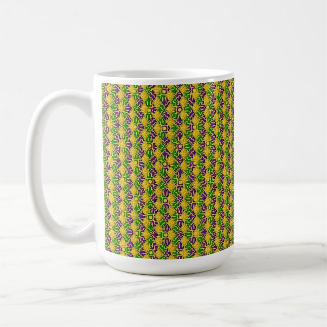 GREEN PURPLE YELLOW MARDI GRAS FLEUR DI LIS COFFEE MUG (Left)
