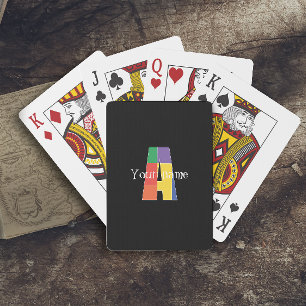 Green purple yellow red Monogram Initial A black Playing Cards