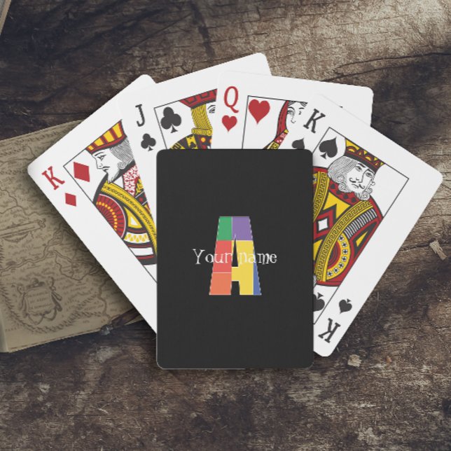 Green purple yellow red Monogram Initial  A black Playing Cards (Creator Uploaded)