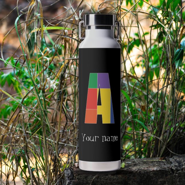 Green purple yellow red Monogram Initial  A Water Bottle (Creator Uploaded)