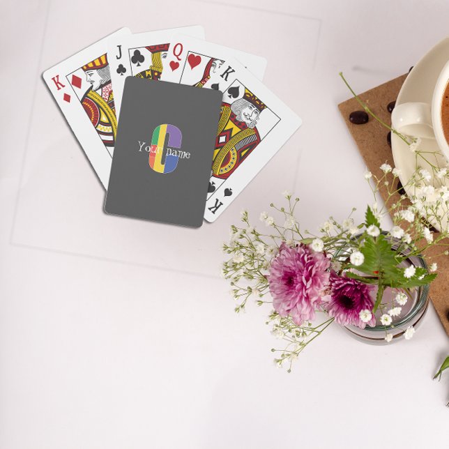 Green purple yellow red Monogram Initial  C grey Playing Cards (Creator Uploaded)