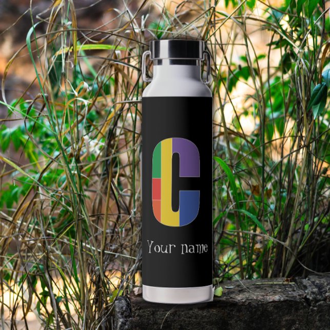 Green purple yellow red Monogram Initial  C Water Bottle (Creator Uploaded)