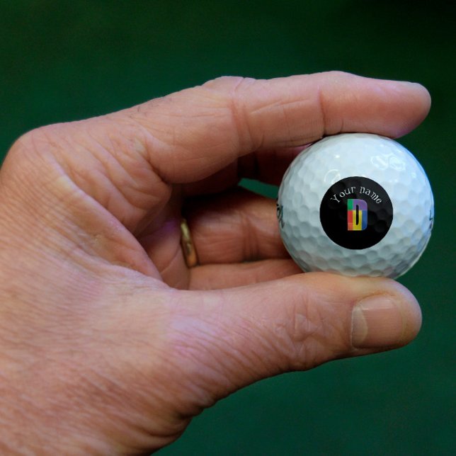 Green purple yellow red Monogram Initial  D black Golf Balls (Creator Uploaded)
