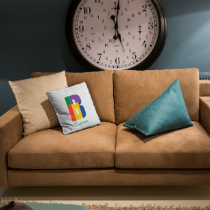 Green purple yellow red Monogram Initial Throw Pi Cushion