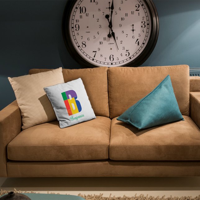 Green purple yellow red Monogram Initial  Throw Pi Cushion (Creator Uploaded)