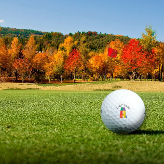 Green purple yellow red Monogram letter A Golf Balls (Creator Uploaded)