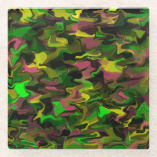 Green Purple Yellow Swirl Glass Coaster