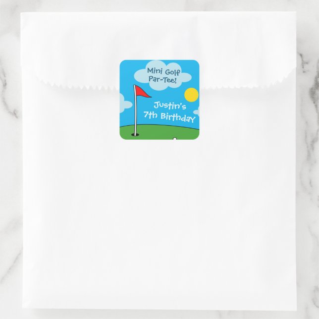 Green putt putt mini golf kids Birthday party Square Sticker (Bag)