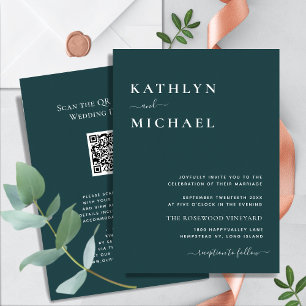 Green QR Code All In One Modern Minimalist Wedding Invitation