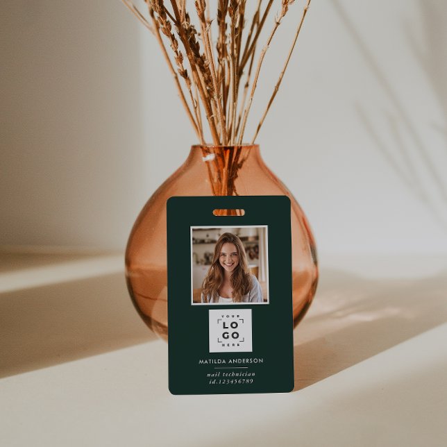 Green QR code modern minimal photo abstract ID Badge (Creator Uploaded)