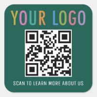 Green QR Code Stickers Custom Business Logo Square