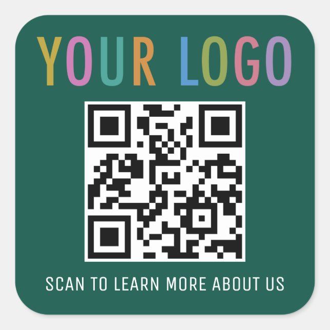 Green QR Code Stickers Custom Business Logo Square (Front)