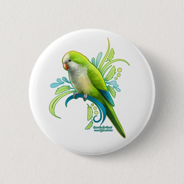 Green Quaker Parrot 6 Cm Round Badge (Front)