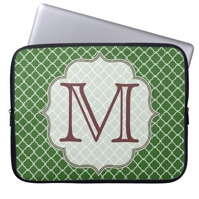 Green Quarterfoil Latti Monogram 15" Laptop Case (Front)