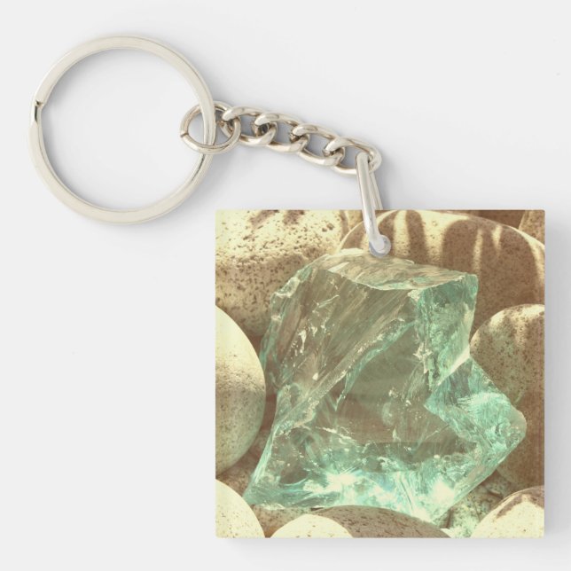 Green quartz stone nature rock mineral crystal key ring (Front)