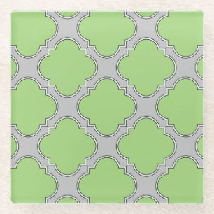 Green Quatrefoil Glass Coaster