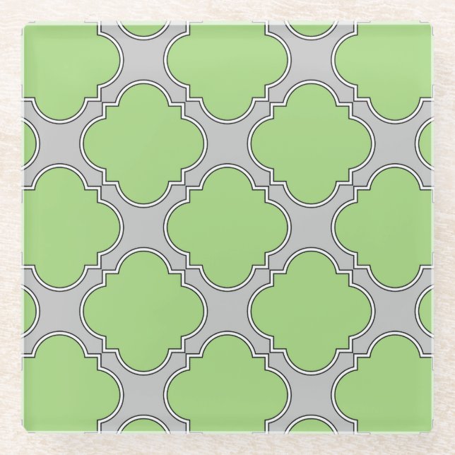 Green Quatrefoil Glass Coaster (Front)