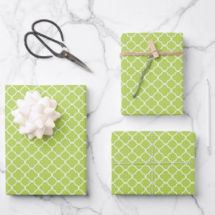 Green Quatrefoil, Latticework, Moroccan Trellis Wrapping Paper Sheet