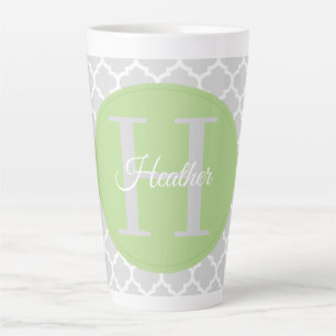 Green Quatrefoil Personalised Latte Mug