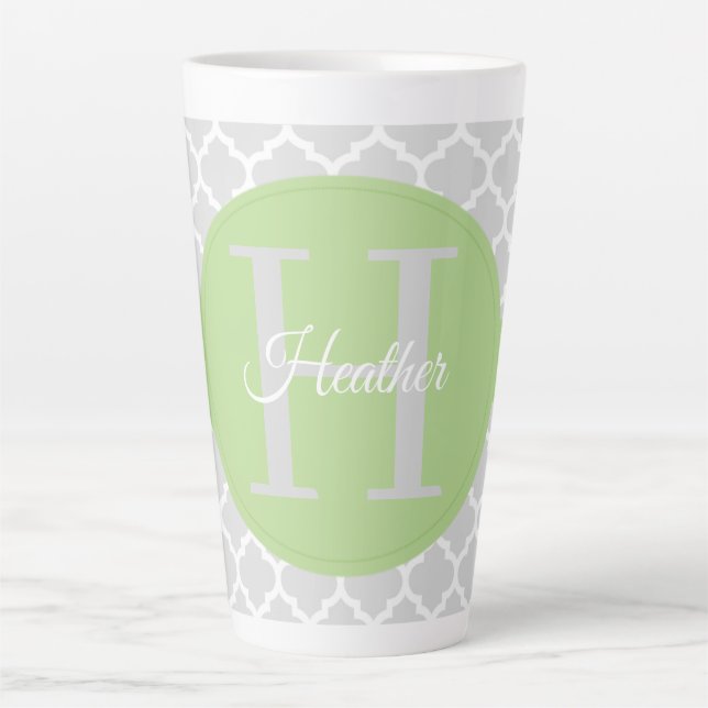 Green Quatrefoil Personalised Latte Mug (Front)