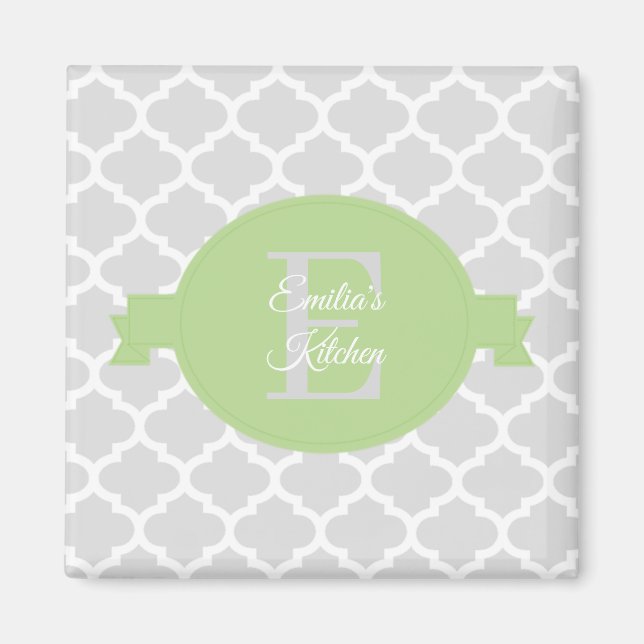 Green Quatrefoil Personalised Magnet (Front)