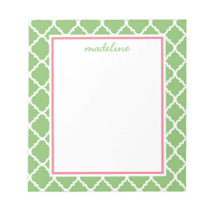 Green Quatrefoil   Pink and Green Preppy Notepad