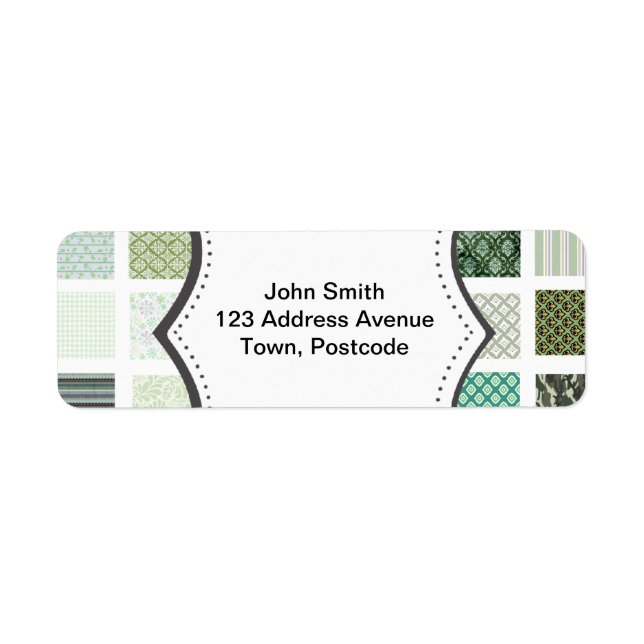 Green quilt mosaic pattern return address label (Front)