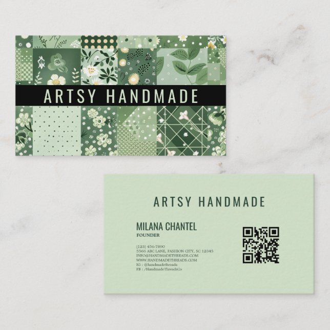 Green Quilt Patchwork Handmade Clothing Business Card (Front/Back)