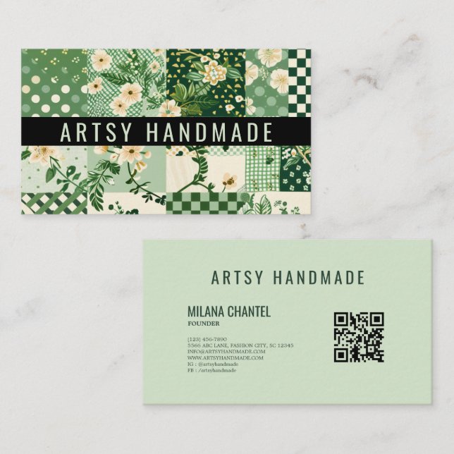 Green Quilt Patchwork Handmade Clothing Business Card (Front/Back)