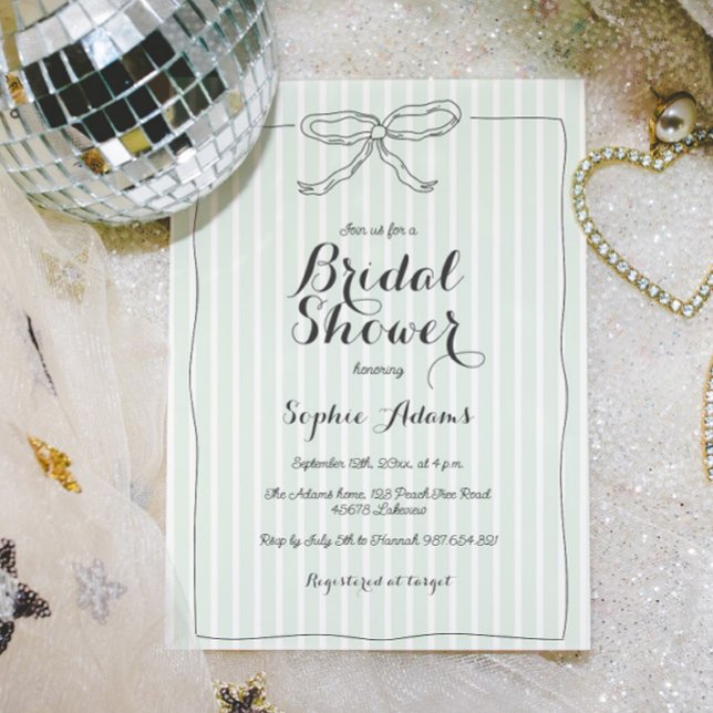 Green Quirky Bow Whimsical Bridal Shower Invitation (Creator Uploaded)