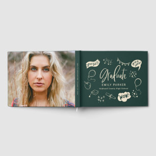 Green Quirky Doodle Graduation Party Photo Guest Book